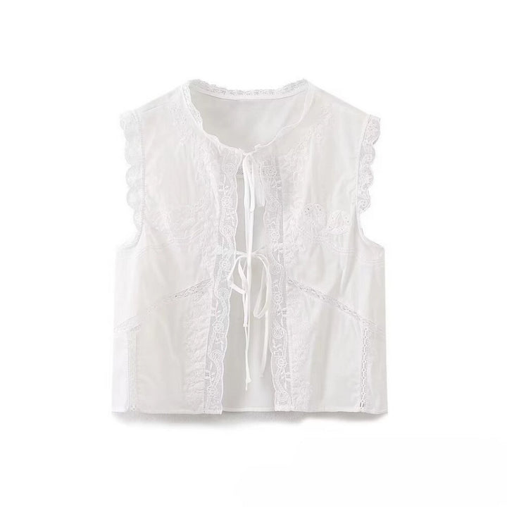 EMBROIDERED TIE VEST - WHITE