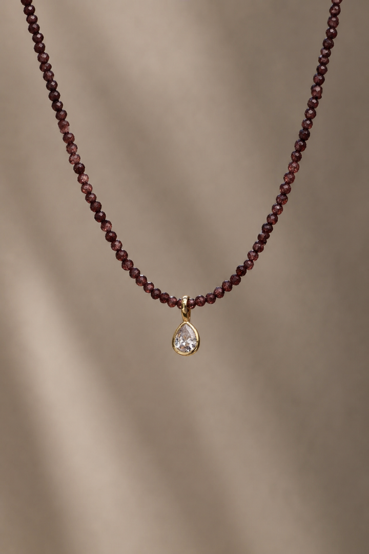 SMOKY BURGUNDY BEZEL NECKLACE