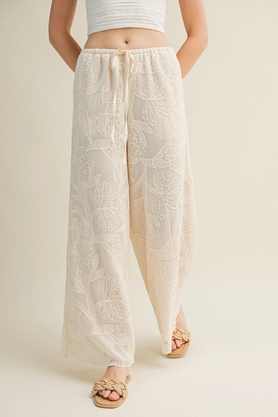 FLORAL BURNOUT WIDE LEG PANT