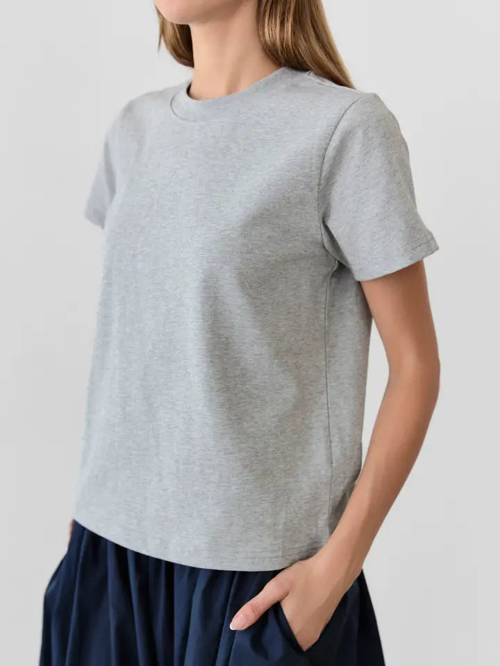 LANIE LONG TOP STAPLE TEE HEATHER GREY