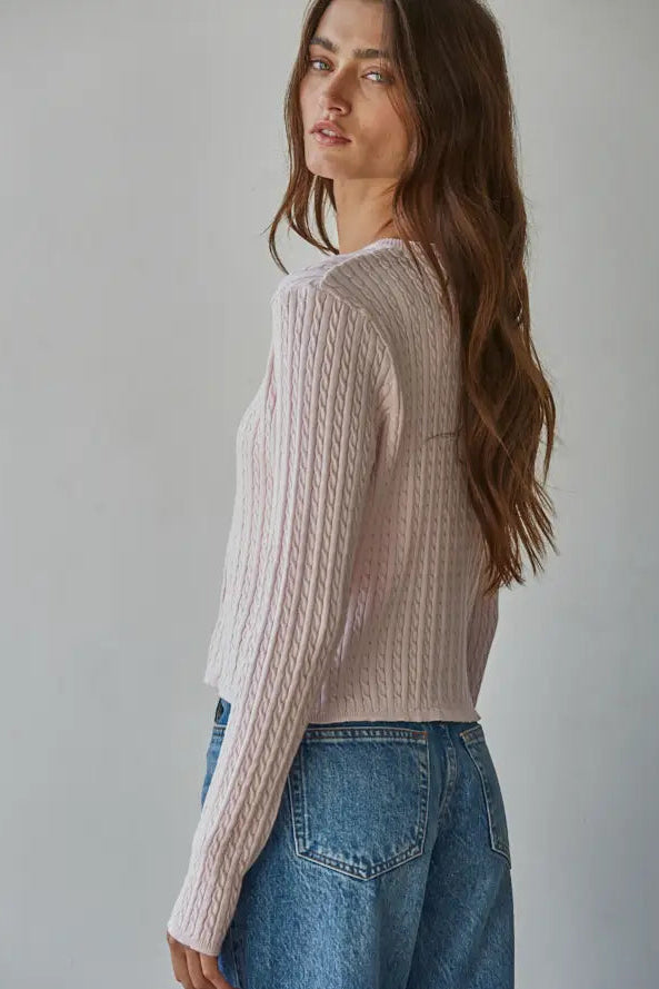 CABLE KNIT CARDIGAN - BALLET PINK