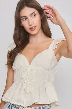 EMBROIDERED RUFFLE SLEEVE BLOUSE CREAM