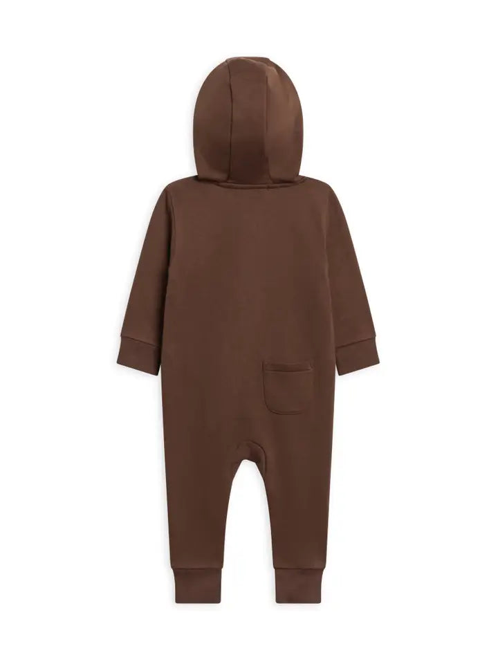 BABY GREER FLEECE HOODED ZIPPER ROMPER - CHESTNUT