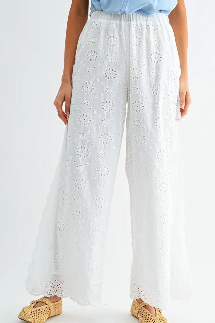 BRODERIE ANGLAISE WIDE LEG PANTS