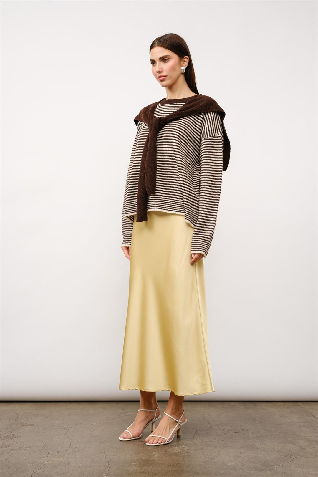KATE STRIPED SWEATER- BROWN