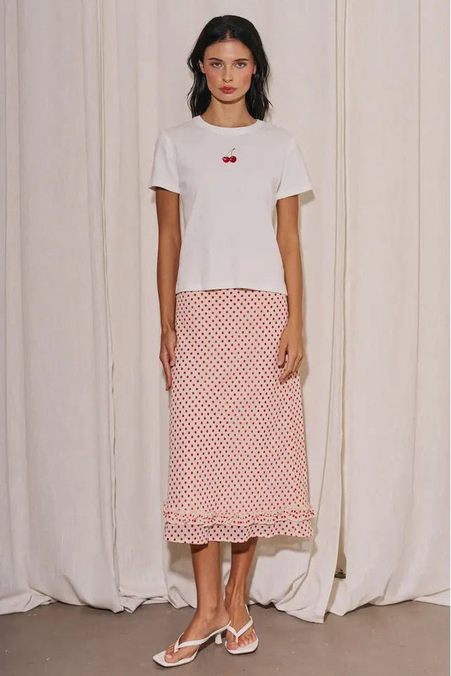 POLKA DOT RUFFLE MIDI SKIRT POLKA DOT RED