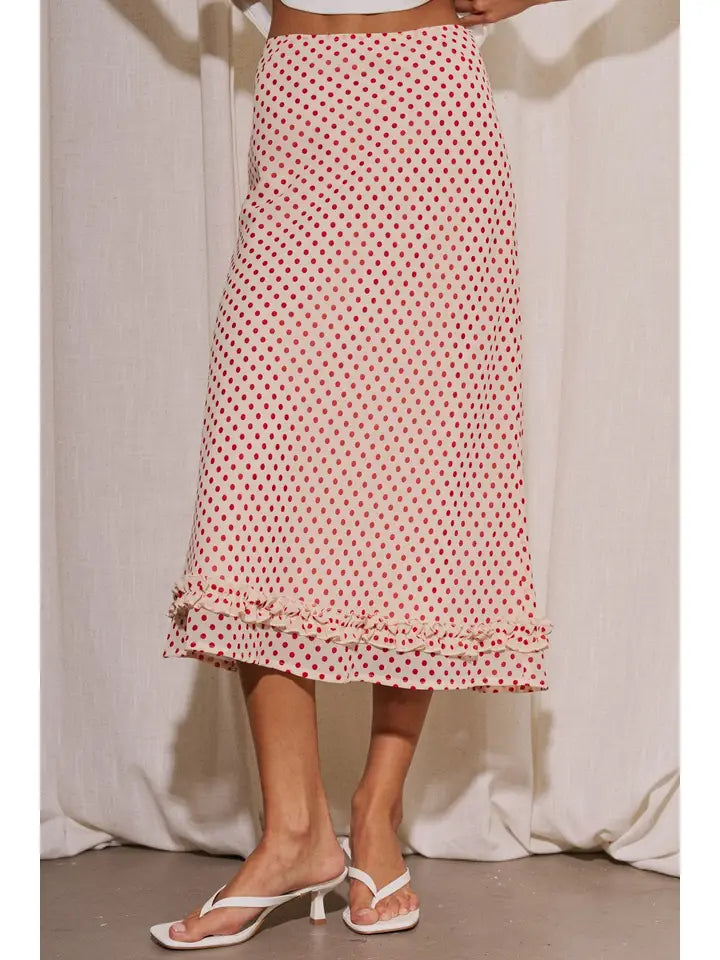 POLKA DOT RUFFLE MIDI SKIRT POLKA DOT RED