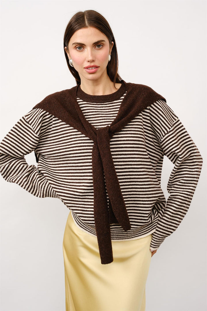 KATE STRIPED SWEATER- BROWN