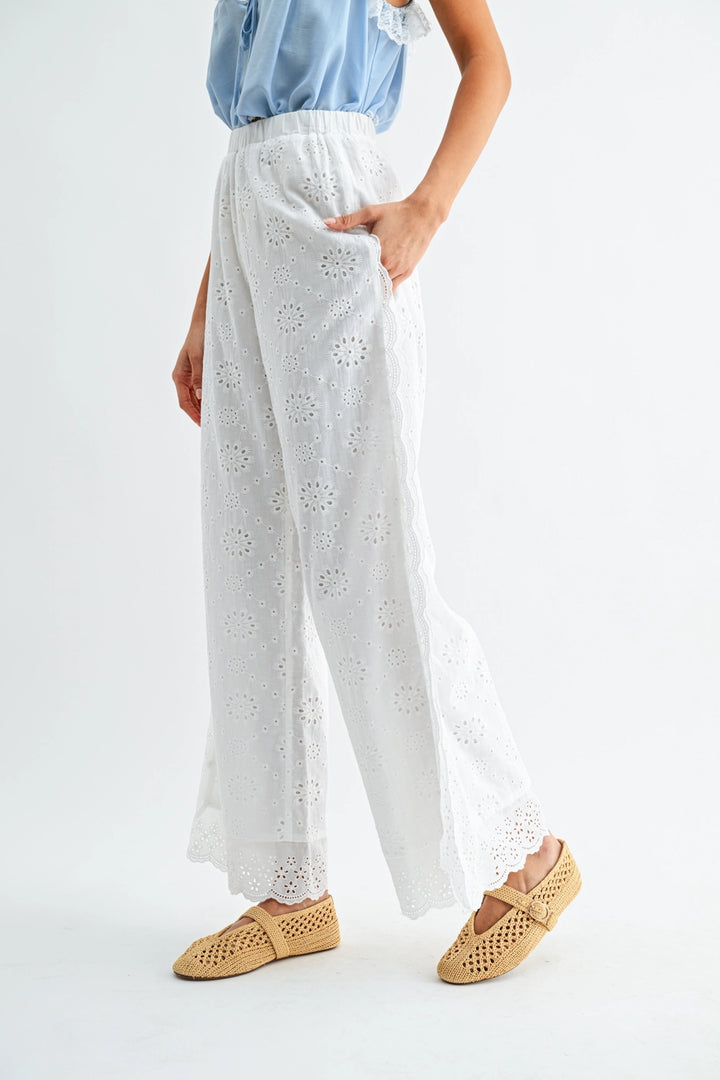 BRODERIE ANGLAISE WIDE LEG PANTS