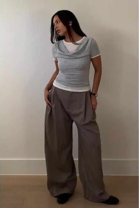 EVA DOUBLE LAYERED DRAPED T-SHIRT