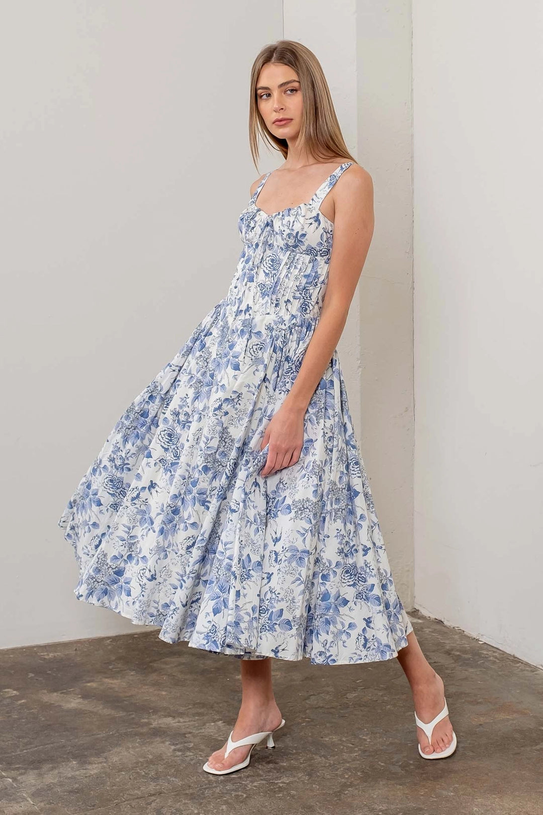 GARDEN FLORAL CORSET MIDI DRESS