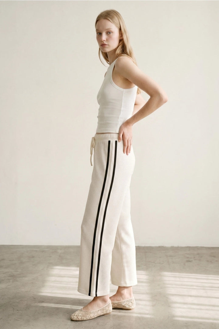 THERMAL CROP STRIPE PANTS IVORY