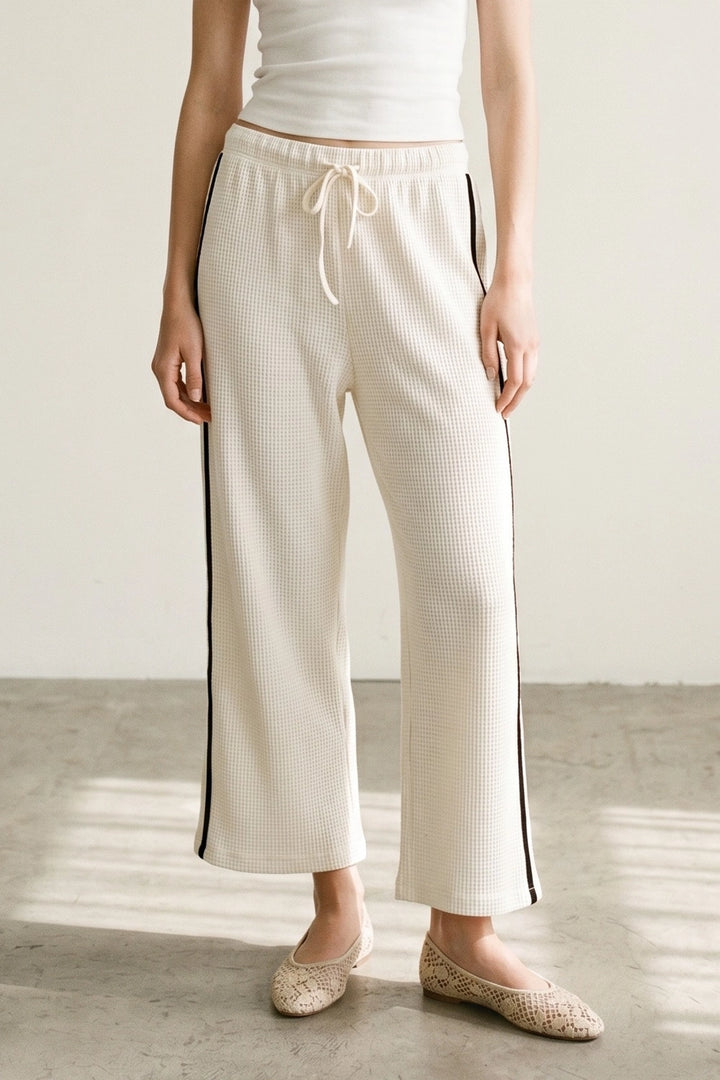THERMAL CROP STRIPE PANTS IVORY