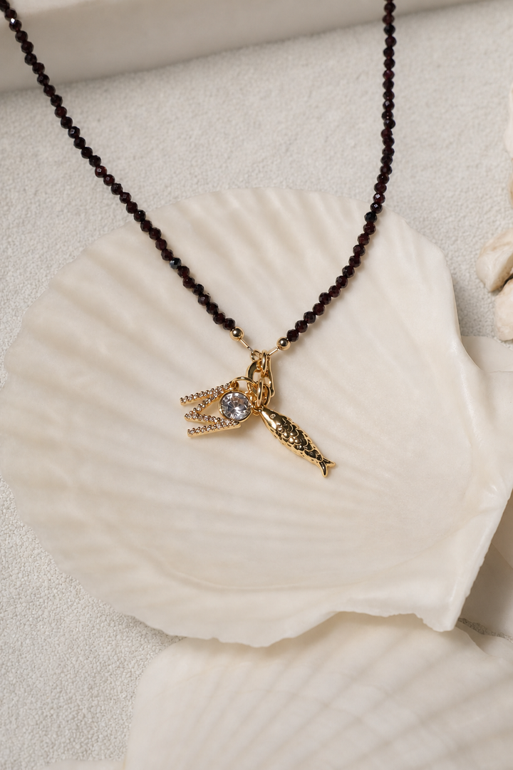 GARNET CHARM HOLDER NECKLACE
