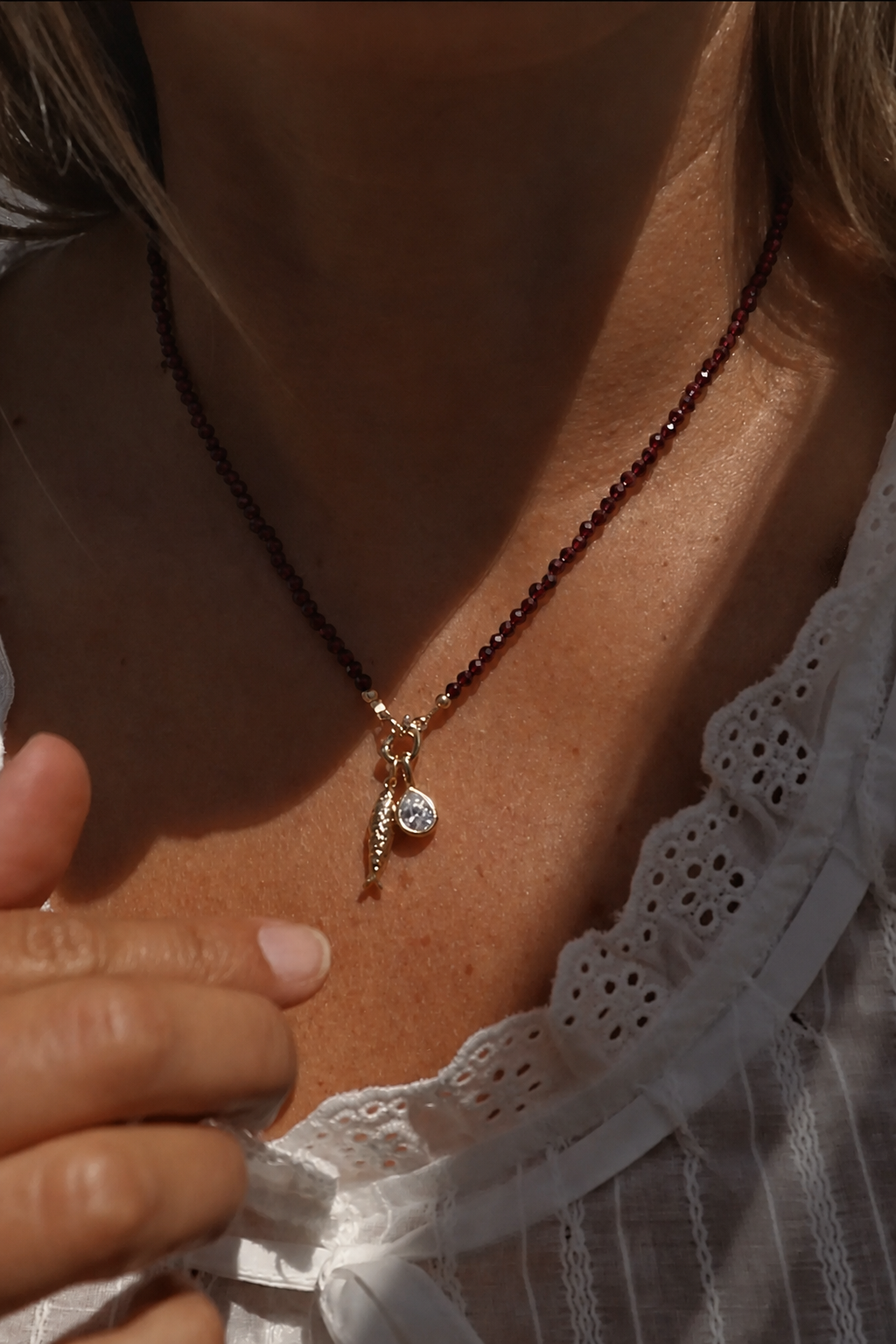 GARNET CHARM HOLDER NECKLACE