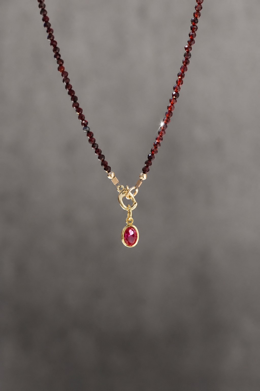 GARNET CHARM HOLDER NECKLACE