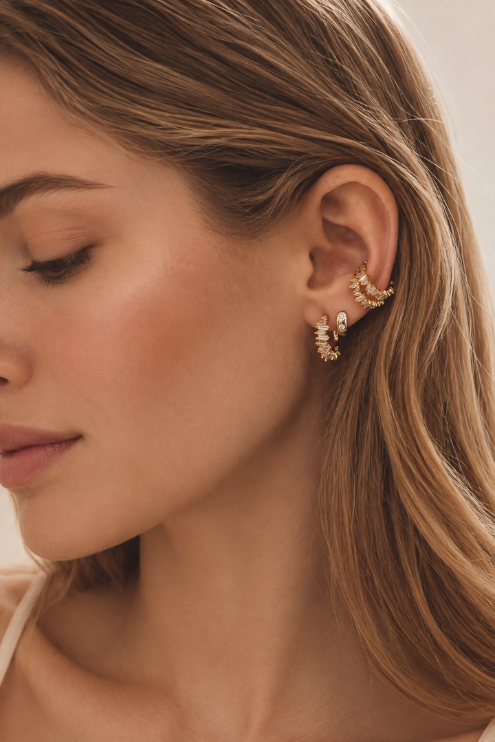 TAPERED BAGUETTE CZ HOOPS
