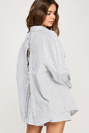 TIE BACK STRIPED SHIRT
