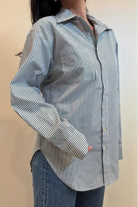 COTTON STRIPED OVERSIZED BUTTON DOWN SHIRT