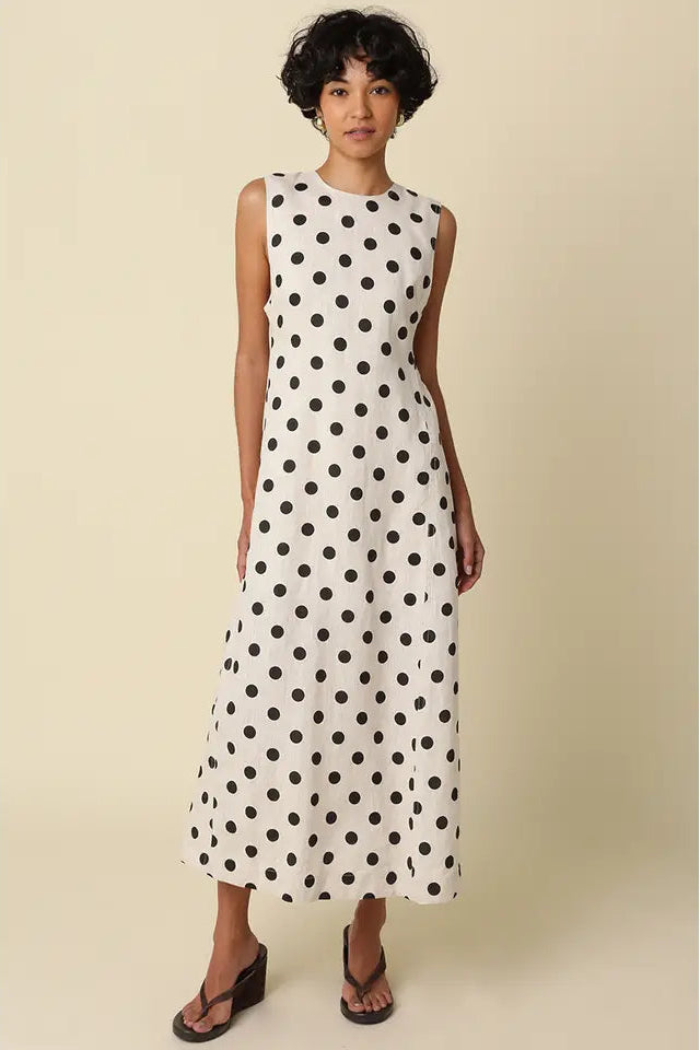 ALEXA POLKA DOT OPEN BACK MAXI DRESS