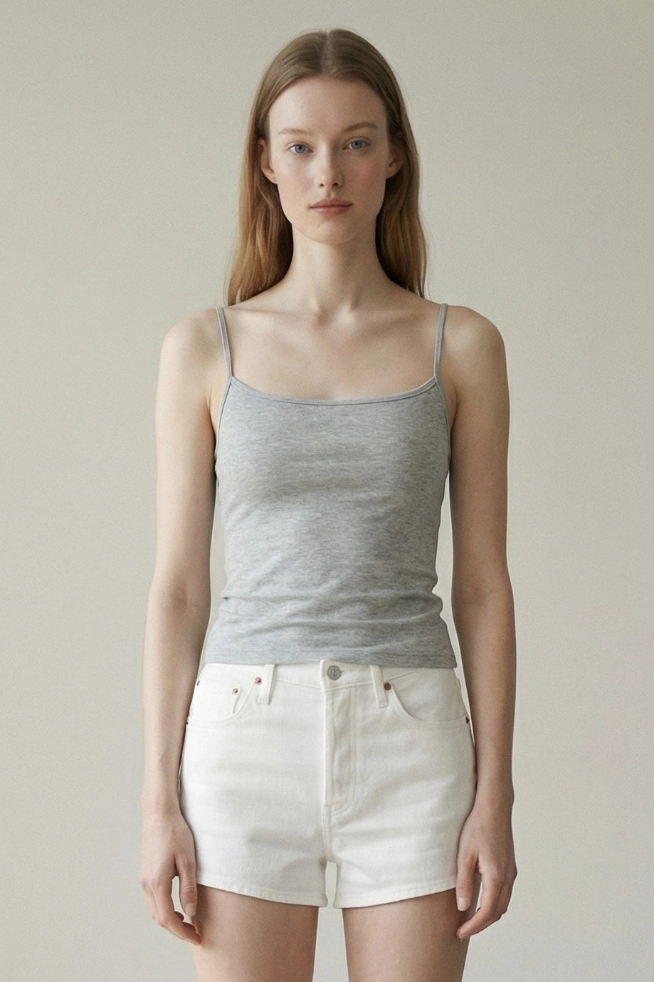 COTTON SPAGHETTI STRAP CAMI GRAY