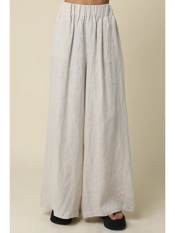 JERRI LINEN WIDE LEG PANTS LIGHT KHAKI/MELANGE