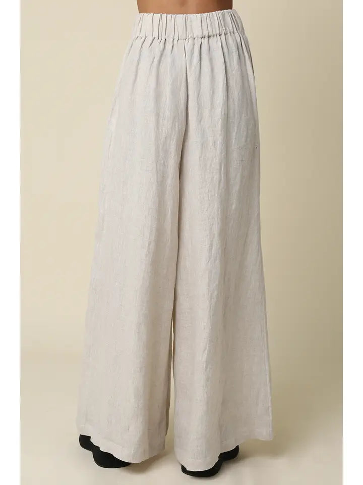 JERRI LINEN WIDE LEG PANTS LIGHT KHAKI/MELANGE