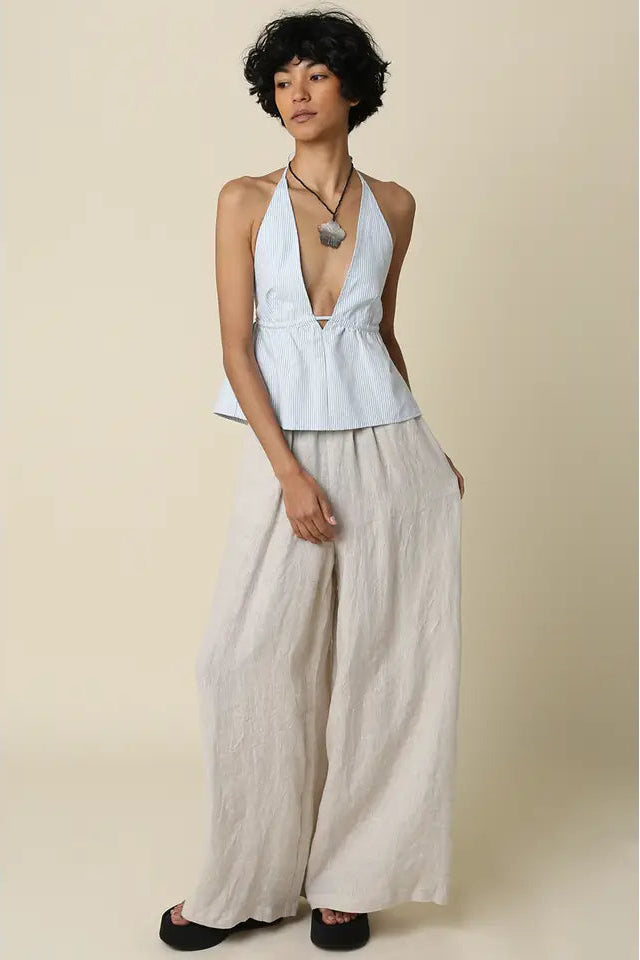 JERRI LINEN WIDE LEG PANTS LIGHT KHAKI/MELANGE