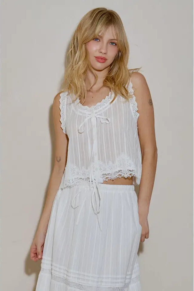 Woven Lace Tie-Front Top