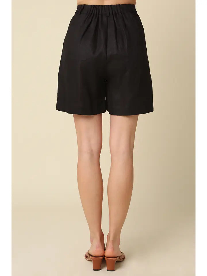 LAMI ESSENTIAL FLOW LINEN SHORTS BLACK