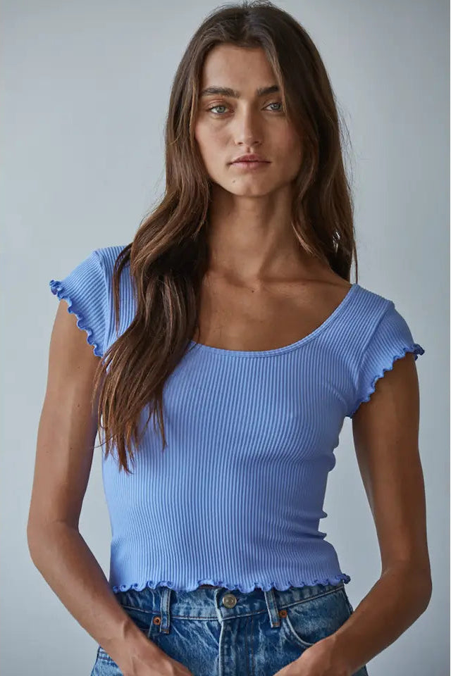 LETTUCE HEM RIBBED TOP