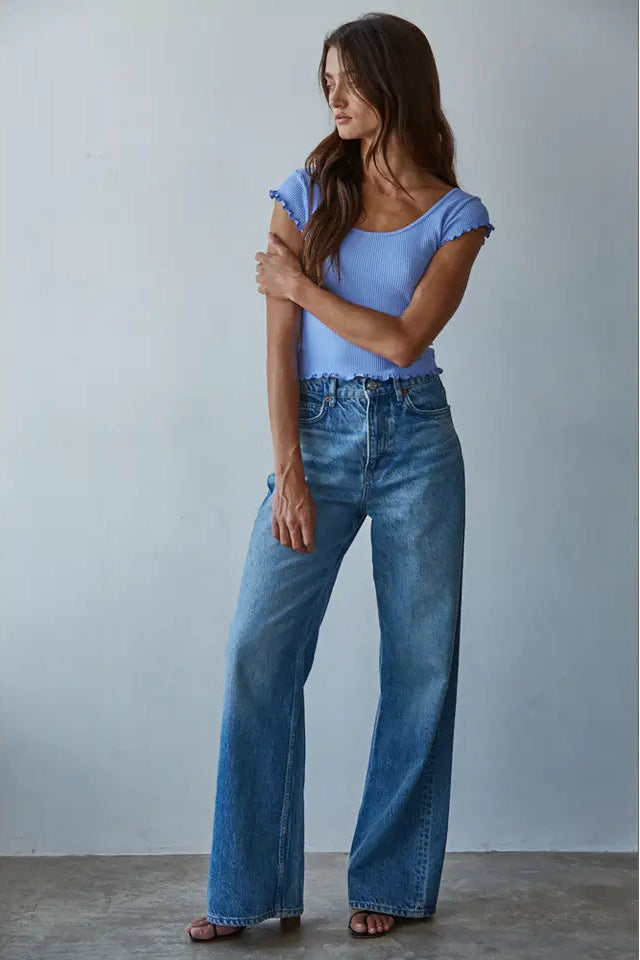 LETTUCE HEM RIBBED TOP