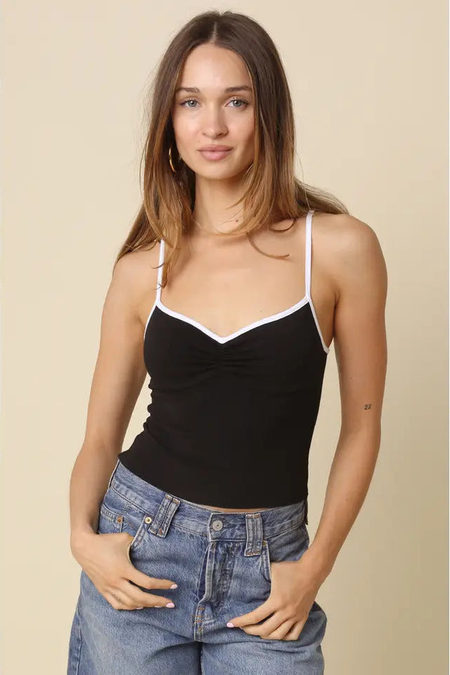 MARIS CONTRAST TRIM CAMI TOP BLACK