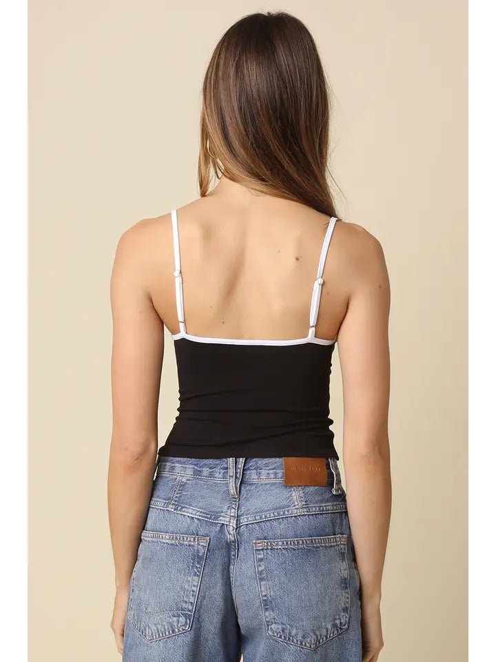 MARIS CONTRAST TRIM CAMI TOP BLACK