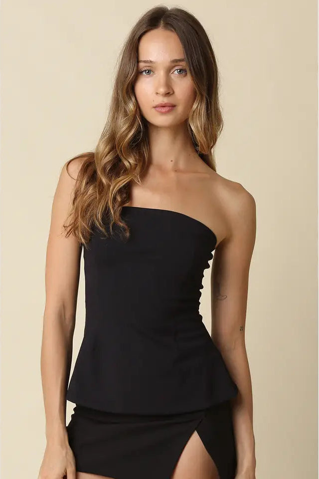 MIKA RIBBED STRAPLESS TUBE TOP BLACK