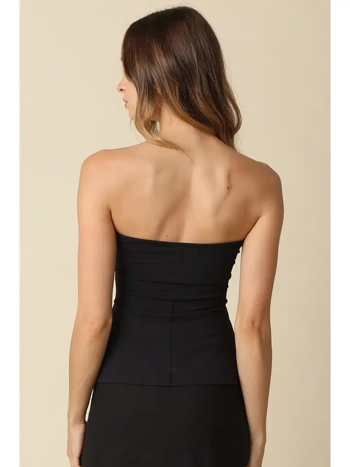 MIKA RIBBED STRAPLESS TUBE TOP BLACK