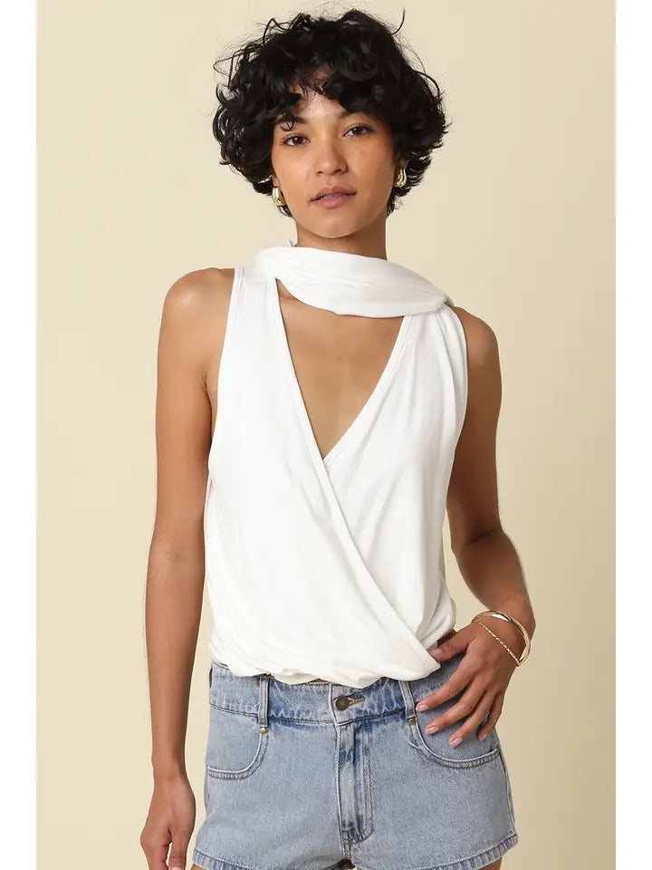 NOAH DRAPED SCARF V-NECK IVORY