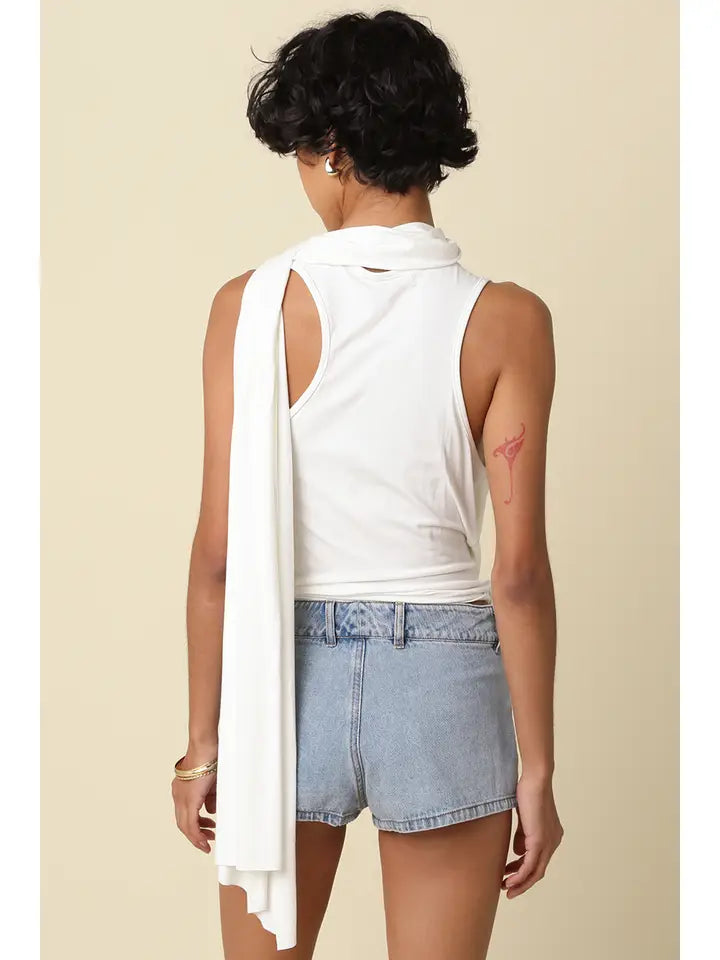 NOAH DRAPED SCARF V-NECK IVORY