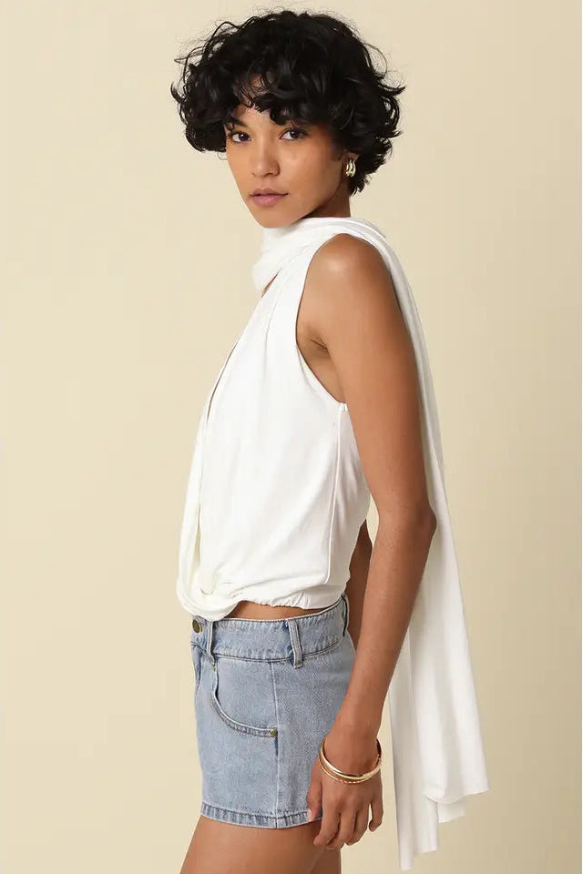 NOAH DRAPED SCARF V-NECK IVORY