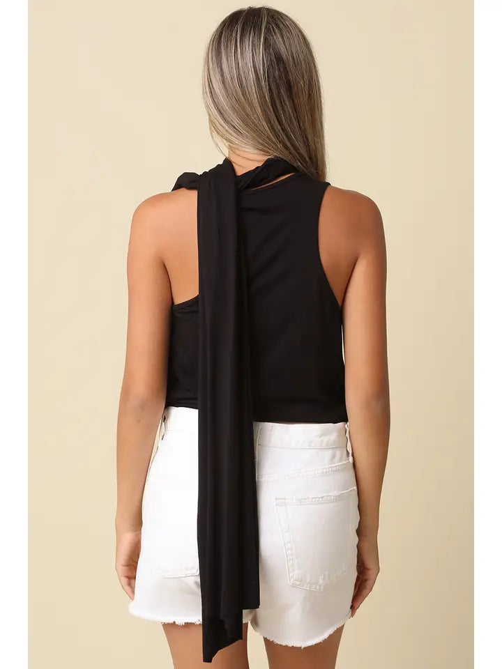 NOAH DRAPED SCARF V-NECK TOP BLACK