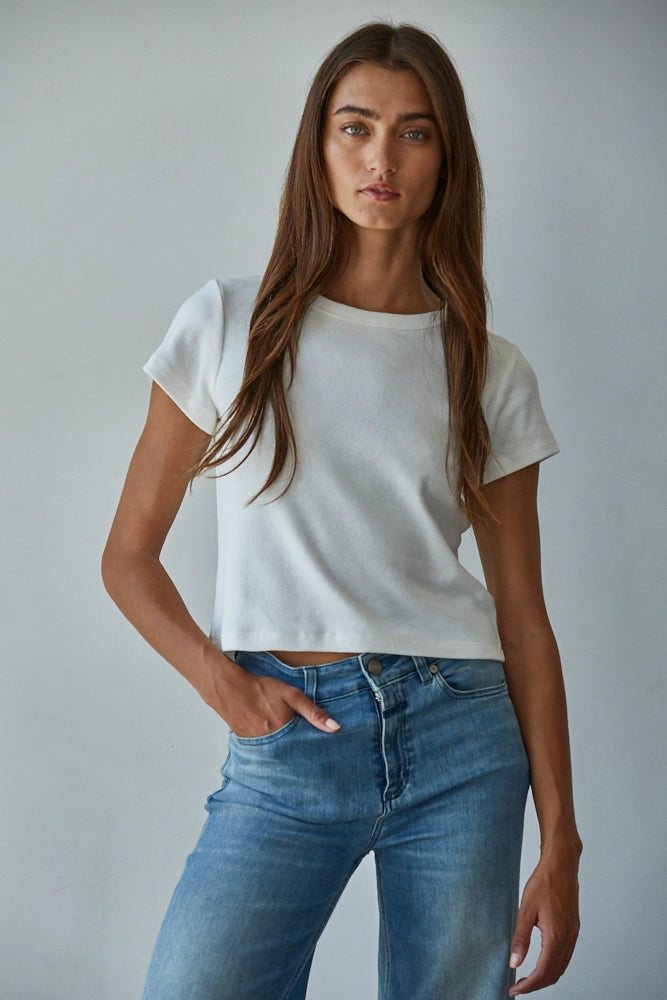 KNIT COTTON CROPPED TEE