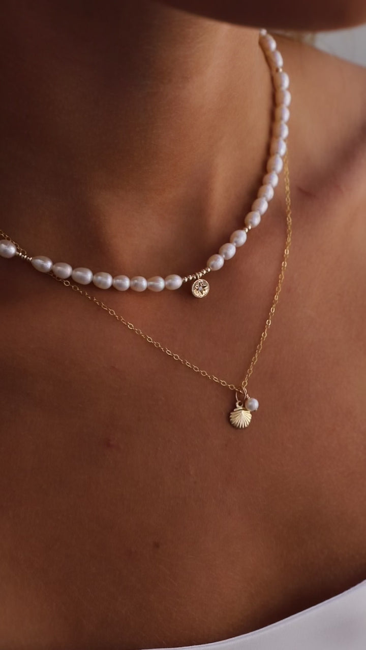 PEARL BEADED STAR MEDALLION NECKLACE