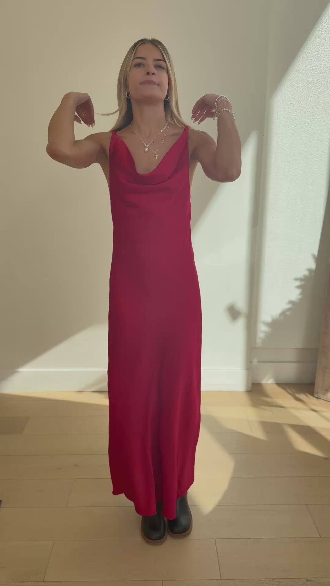 COWL NECK SATIN DRESS