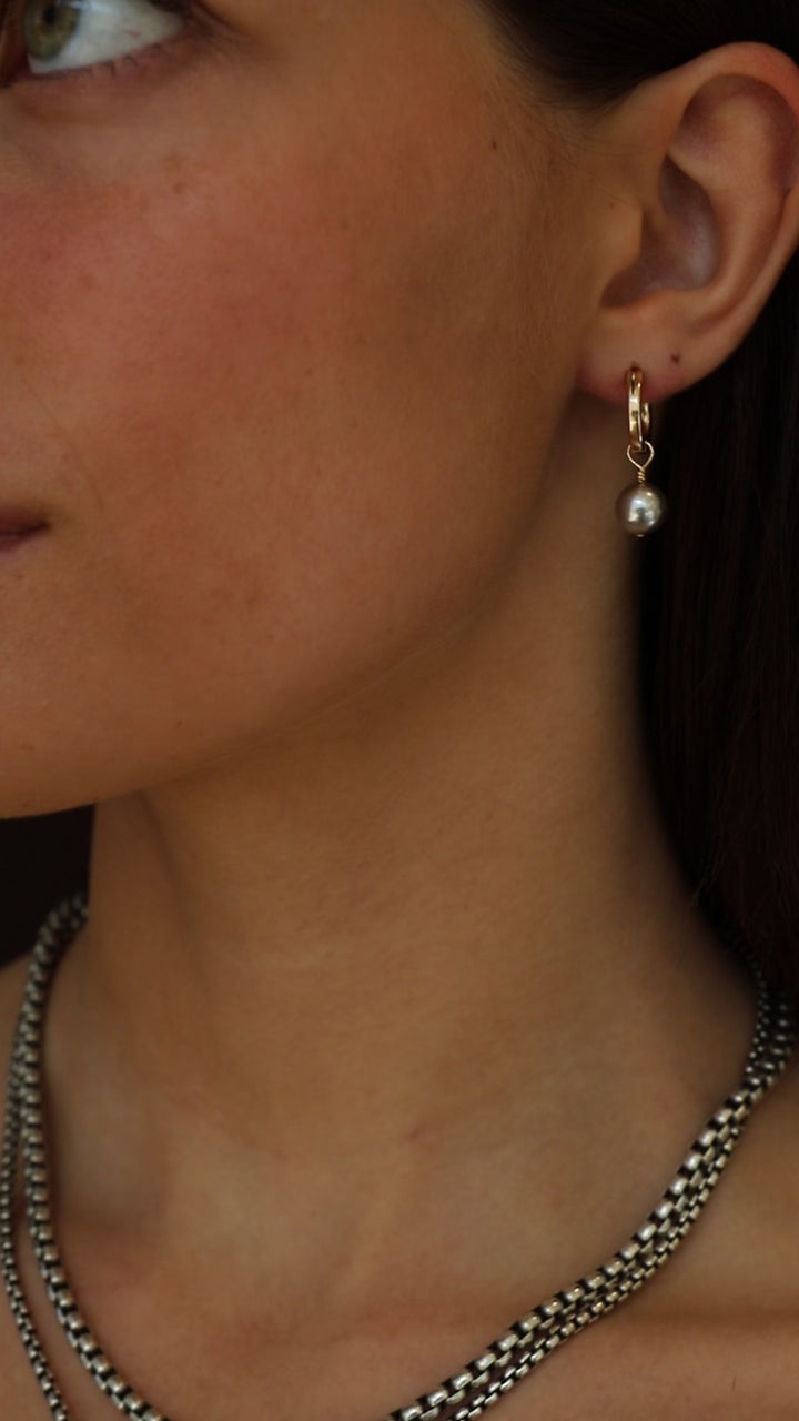 METALLIC SILVER PEARL AND HOOP EARRINGS