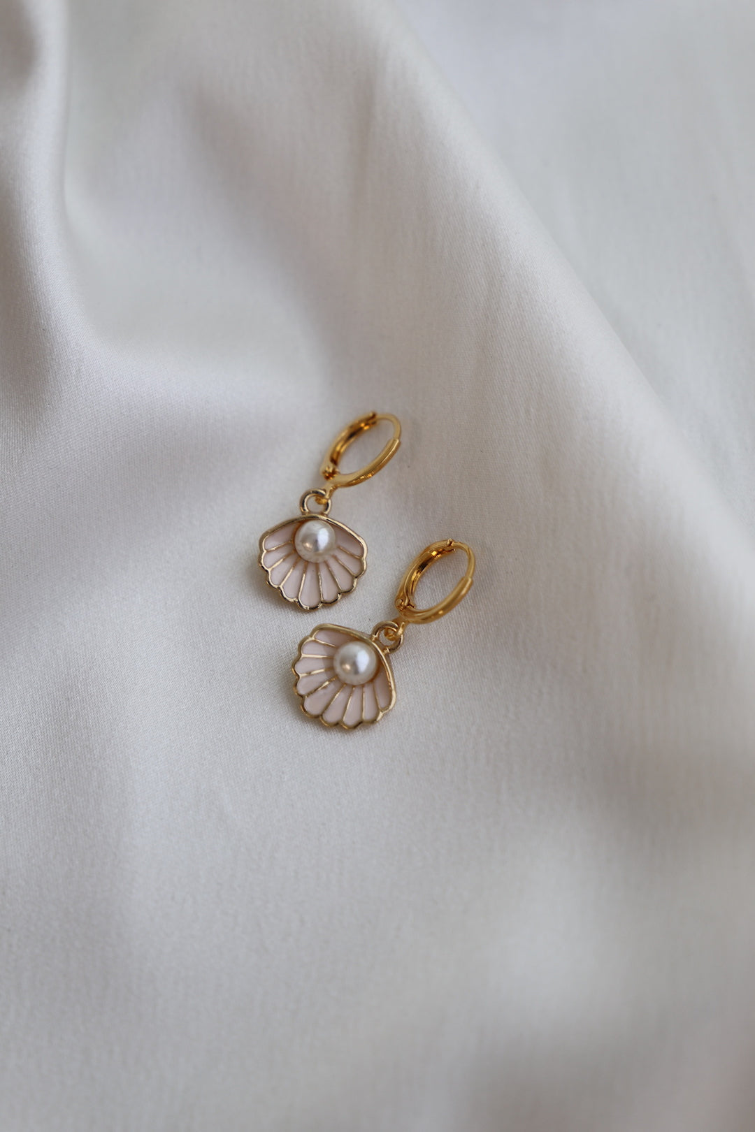PINK CLAM HUGGIE EARRINGS