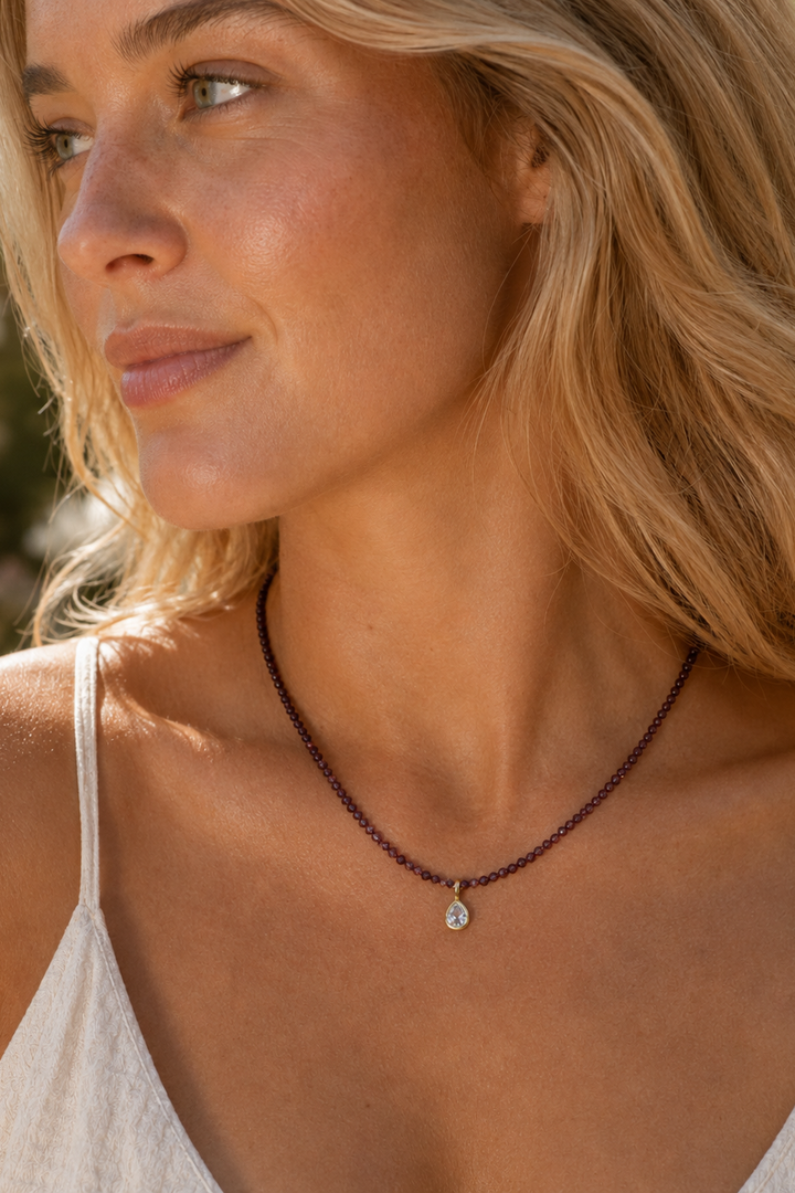 SMOKY BURGUNDY BEZEL NECKLACE
