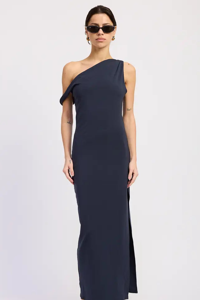 ASYMMETRICAL TWIST MAXI DRESS NAVY