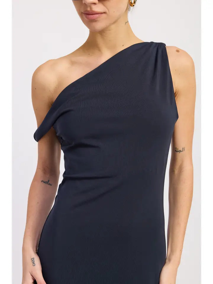 ASYMMETRICAL TWIST MAXI DRESS NAVY