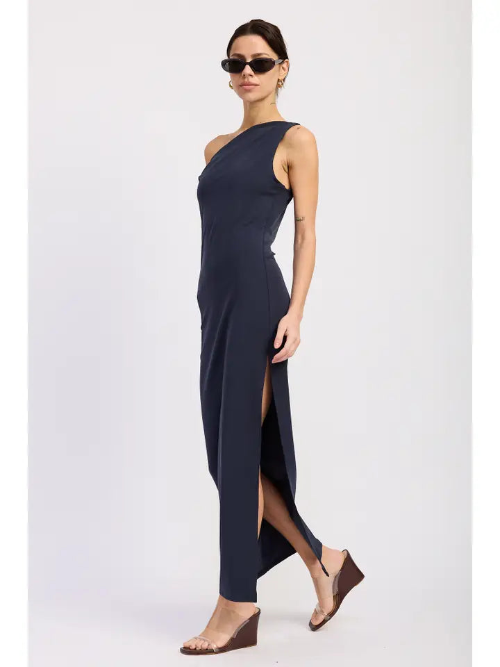 ASYMMETRICAL TWIST MAXI DRESS NAVY