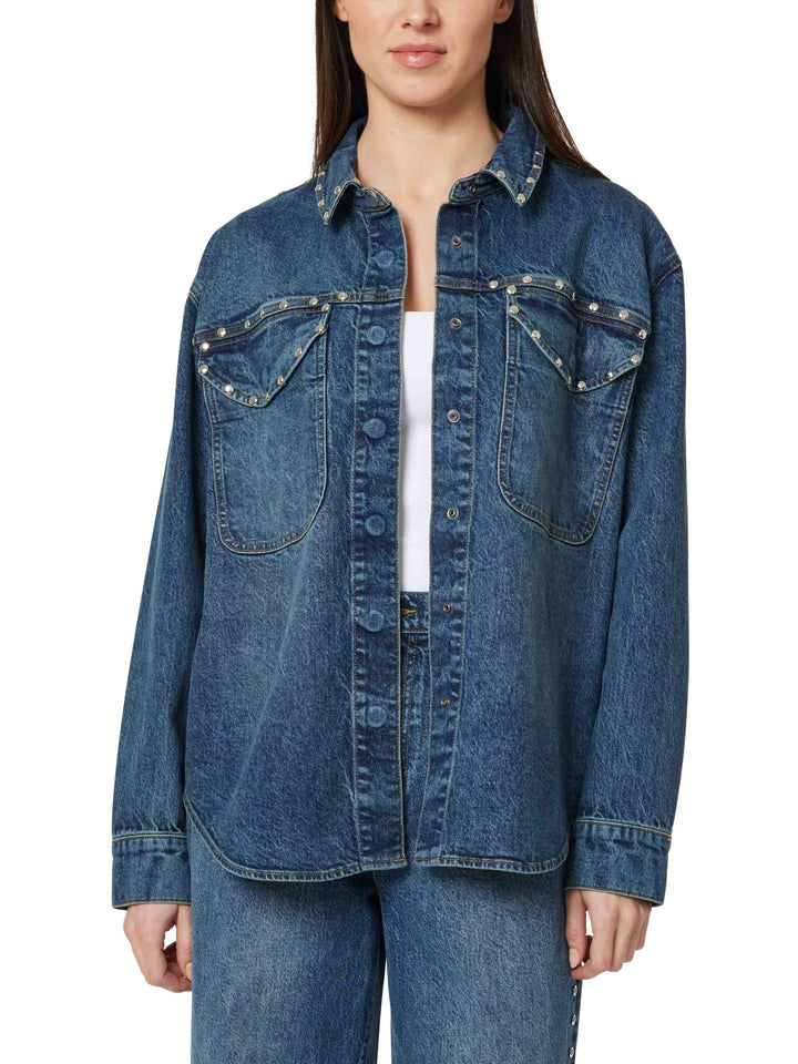 DENIM SHIRT JACKET WITH STUDS
